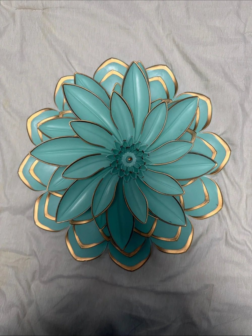 Teal Floral Plastic Wall Decor Set with Gold Accents